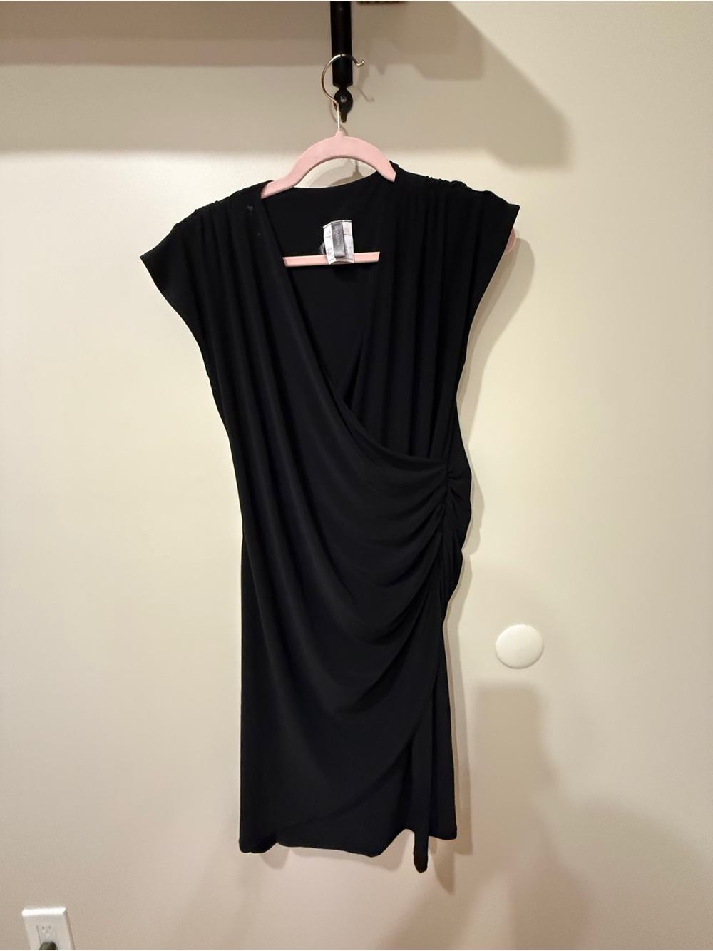 "Bellyssima” Black Side-Ruched Maternity Faux-Wrap Dress - Picture 1 of 4